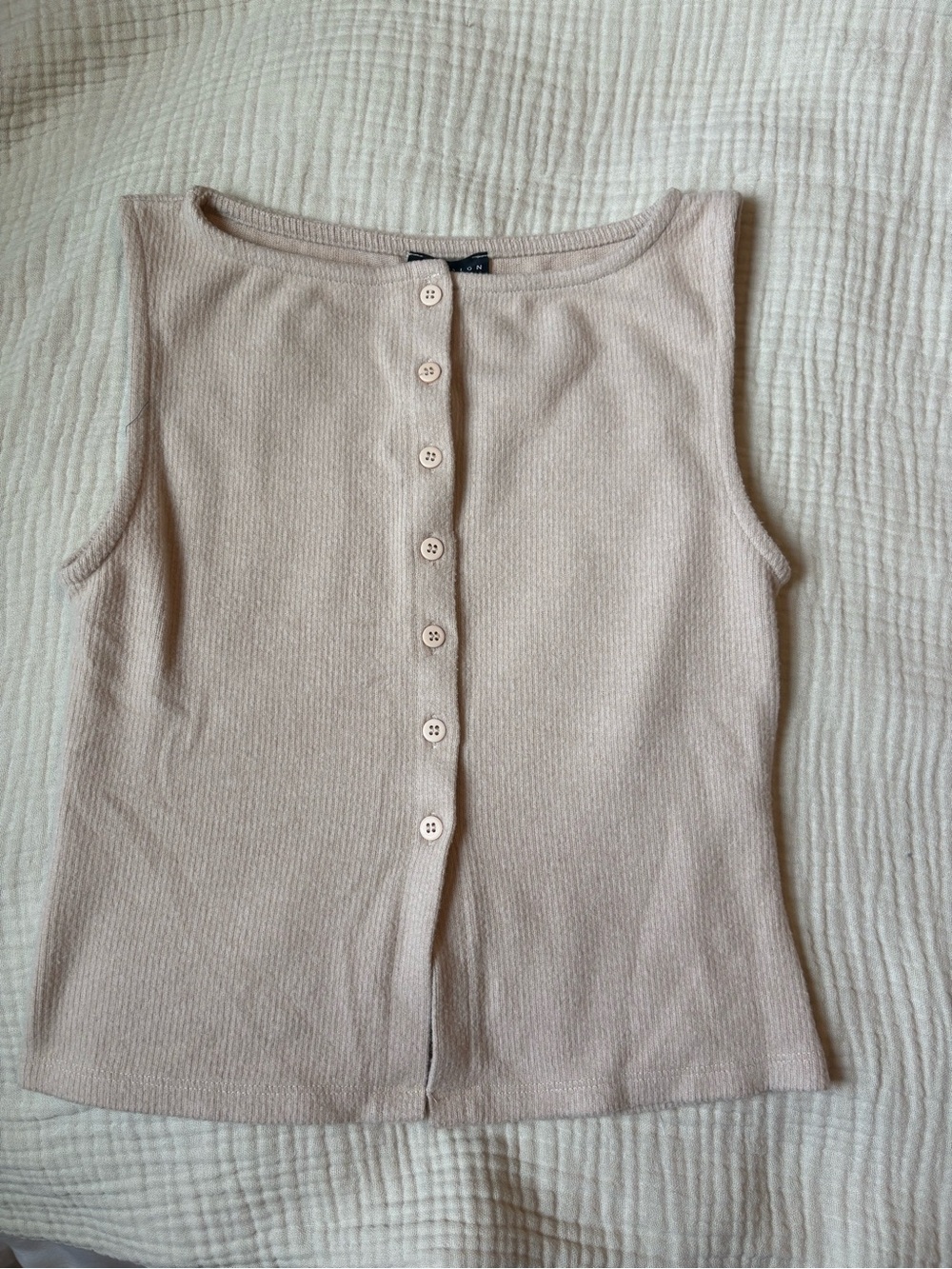ASOS Beige Ribbed Button-Front Tank Top